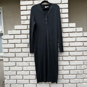 Gap Button Down Ribbed Long Sleeve Sweater Dress in Gray - Size XL